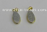 NGP7179 10*20mm flat teardrop plated druzy quartz pendants