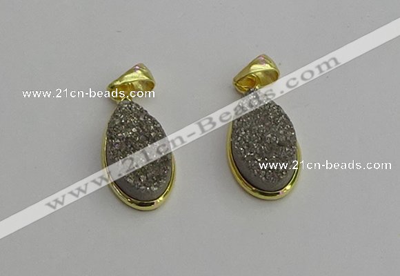 NGP7180 10*20mm flat teardrop plated druzy quartz pendants