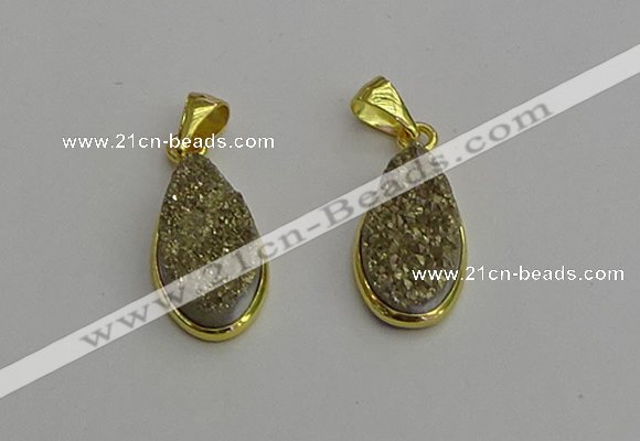 NGP7181 10*20mm flat teardrop plated druzy quartz pendants