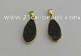 NGP7182 10*20mm flat teardrop plated druzy quartz pendants