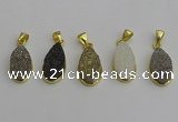 NGP7183 10*20mm flat teardrop plated druzy quartz pendants