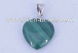 NGP727 15*15mm heart natural malachite with 18KGP gemstone pendant