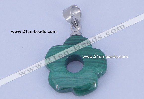 NGP728 4*15mm flower natural malachite with 18KGP gemstone pendant