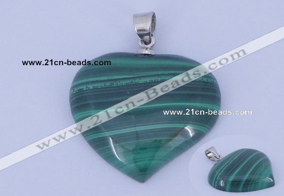 NGP729 25*25mm heart natural malachite with 18KGP gemstone pendant