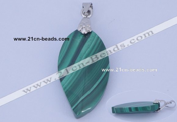 NGP730 15*28mm leaf natural malachite with 18KGP gemstone pendant