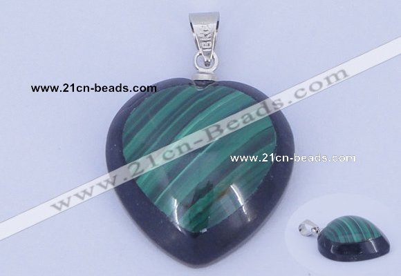 NGP732 20*20mm heart natural malachite & black agate with 18KGP pendant