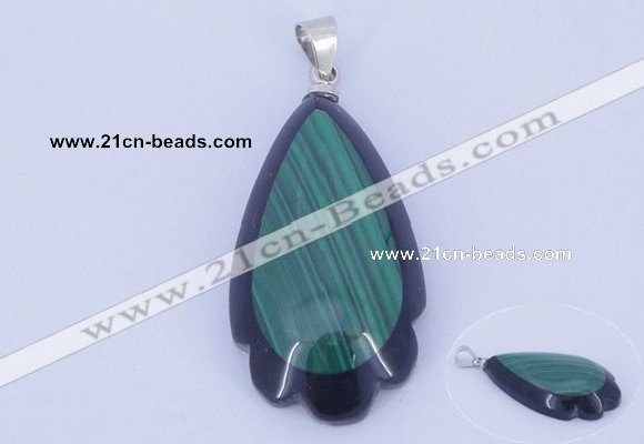 NGP733 17*34mm teardrop natural malachite & black agate with 18KGP pendant