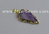 NGP7403 22*30mm - 25*40mm arrowhead plated druzy quartz pendants