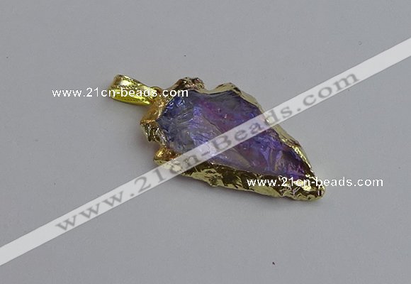 NGP7403 22*30mm - 25*40mm arrowhead plated druzy quartz pendants