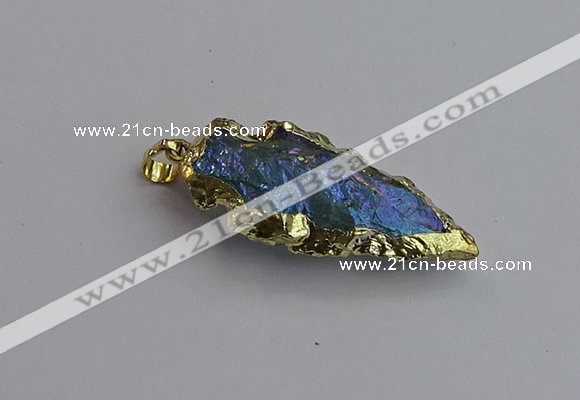 NGP7404 22*30mm - 25*40mm arrowhead plated druzy quartz pendants