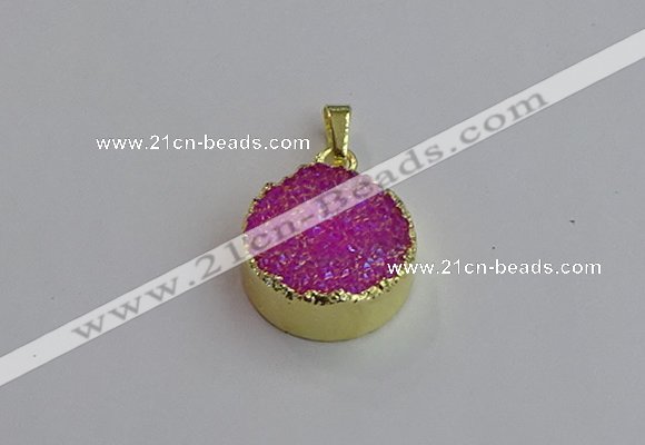 NGP7459 20mm coin plated druzy agate gemstone pendants