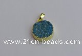 NGP7460 20mm coin plated druzy agate gemstone pendants
