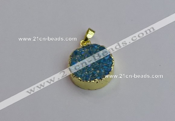 NGP7460 20mm coin plated druzy agate gemstone pendants