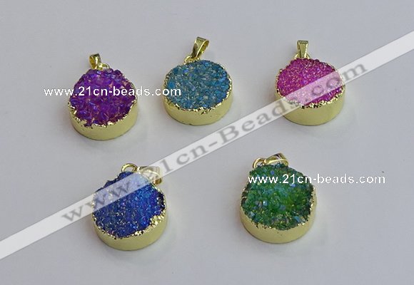 NGP7463 20mm coin plated druzy agate gemstone pendants