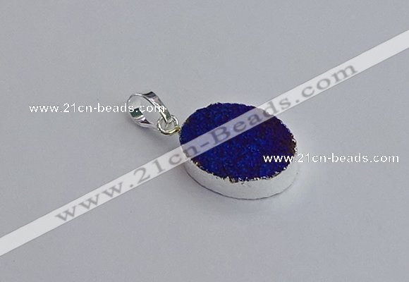 NGP7509 15*20mm oval plated druzy agate gemstone pendants