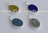 NGP7512 15*20mm oval plated druzy agate gemstone pendants