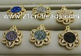 NGP7594 18mm flower plated druzy agate pendants wholesale