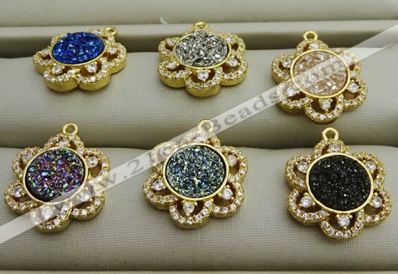 NGP7594 18mm flower plated druzy agate pendants wholesale