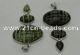 NGP8022 50*82mm - 52*86mm green silver line jasper pendant set jewelry