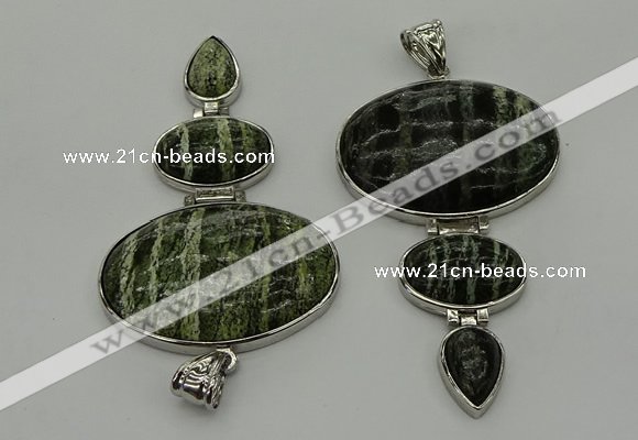 NGP8022 50*82mm - 52*86mm green silver line jasper pendant set jewelry