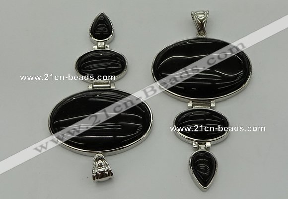 NGP8025 50*82mm - 52*86mm black agate pendant set jewelry