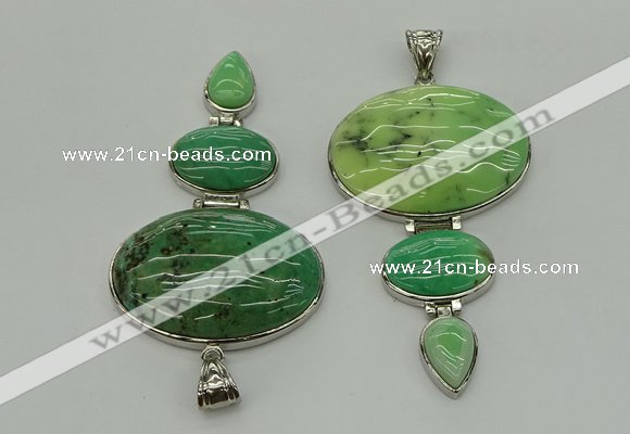 NGP8028 50*82mm - 52*86mm grass agate pendant set jewelry