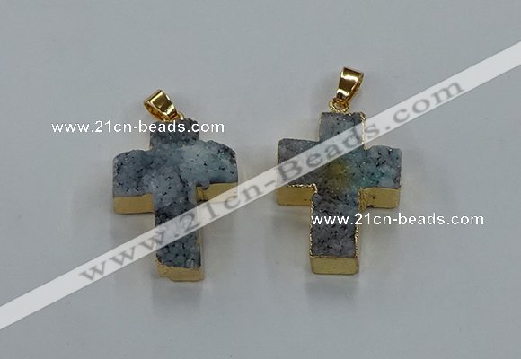 NGP8538 22*30mm - 25*35mm cross druzy agate pendants wholesale