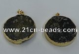 NGP8561 38mm - 40mm flat round druzy agate pendants wholesale