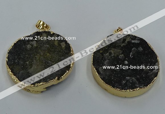 NGP8561 38mm - 40mm flat round druzy agate pendants wholesale