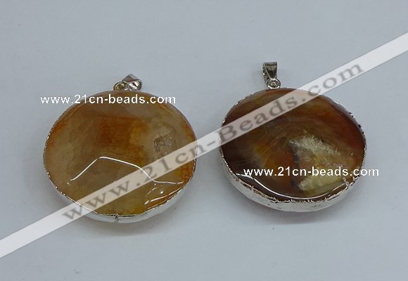 NGP8698 38mm - 40mm flat round agate pendants wholesale