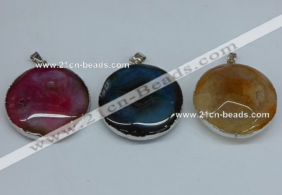 NGP8704 38mm - 40mm flat round agate pendants wholesale