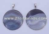 NGP936 5PCS 40mm flat round agate gemstone pendants with brass setting