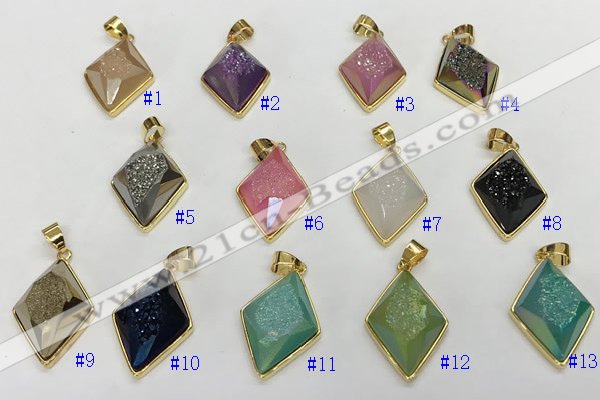 NGP9605 18*25mm faceted diamond plated druzy agate pendants