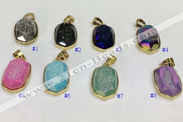 NGP9610 15*22mm faceted oval plated druzy agate pendants