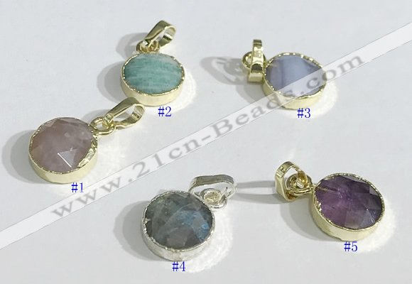 NGP9713 10mm coin-shaped  mixed gemstone pendants wholesale