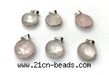 NGP9888 16mm faceted coin rose quartz pendant