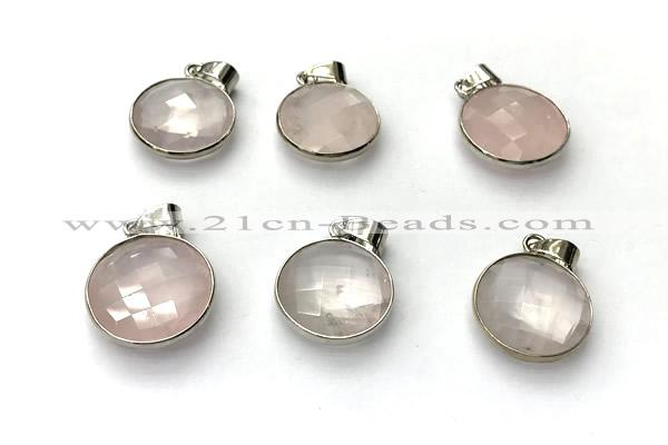 NGP9888 16mm faceted coin rose quartz pendant