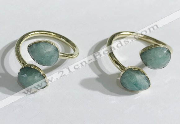 NGR1094 8*10mm faceted flat droplet amazonite rings wholesale