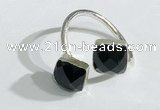 NGR1098 8mm faceted square  black agate gemstone rings wholesale