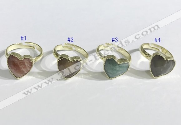 NGR1107 13mm faceted heart  mixed gemstone rings wholesale