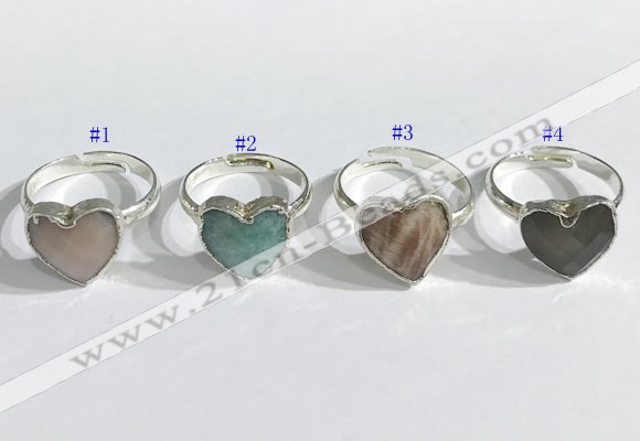 NGR1108 13mm faceted heart  mixed gemstone rings wholesale