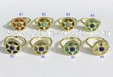 NGR1135 14mm flat round mixed gemstone gemstone rings wholesale