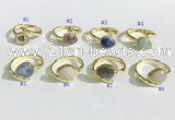 NGR1143 8*10mm faceted flat droplet mixed gemstone rings wholesale