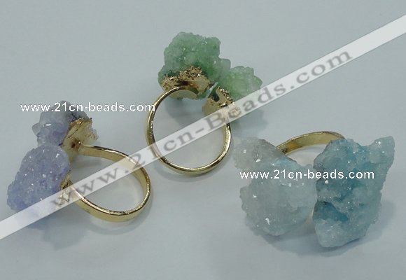 NGR15 15*20mm - 20*25mm nuggets plated druzy quartz rings