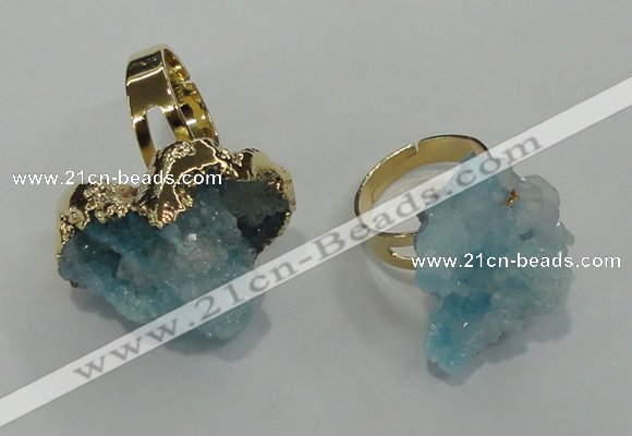 NGR19 18*25mm - 25*30mm nuggets plated druzy quartz rings