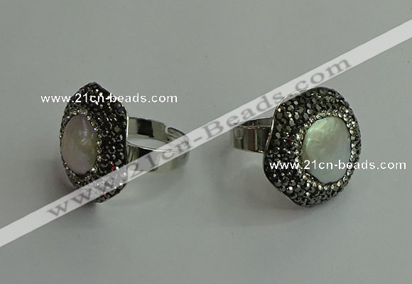 NGR2001 25*25mm flower pearl rings wholesale