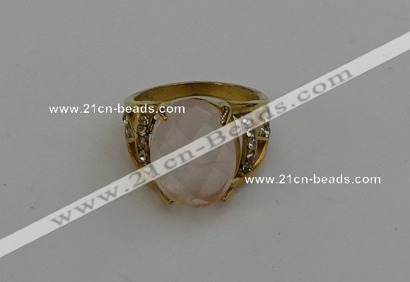 NGR2041 10*15mm faceted oval rose quartz gemstone rings