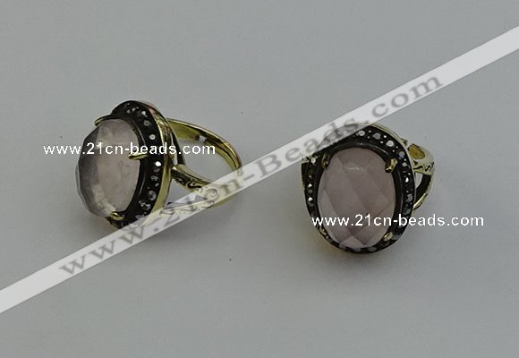 NGR2101 10*15mm faceted oval rose quartz gemstone rings