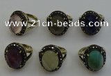 NGR2118 10*15mm faceted oval mixed gemstone rings wholesale
