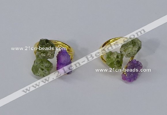 NGR213 5*8mm - 6*10mm freeform druzy agate & peridot rings wholesale